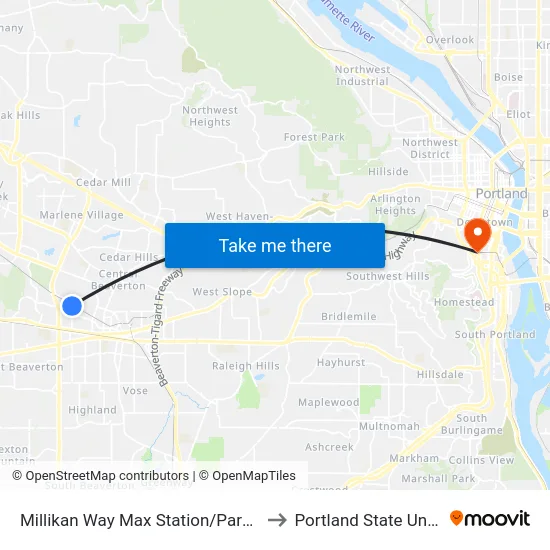 Millikan Way Max Station/Park And Ride to Portland State University map
