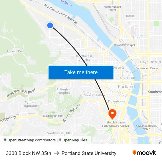 3300 Block NW 35th to Portland State University map