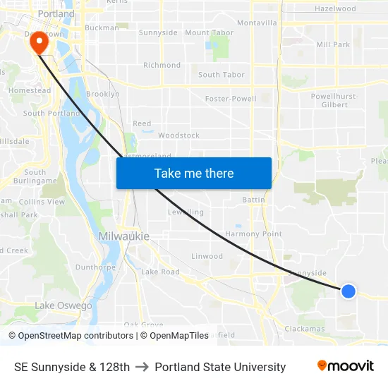 SE Sunnyside & 128th to Portland State University map