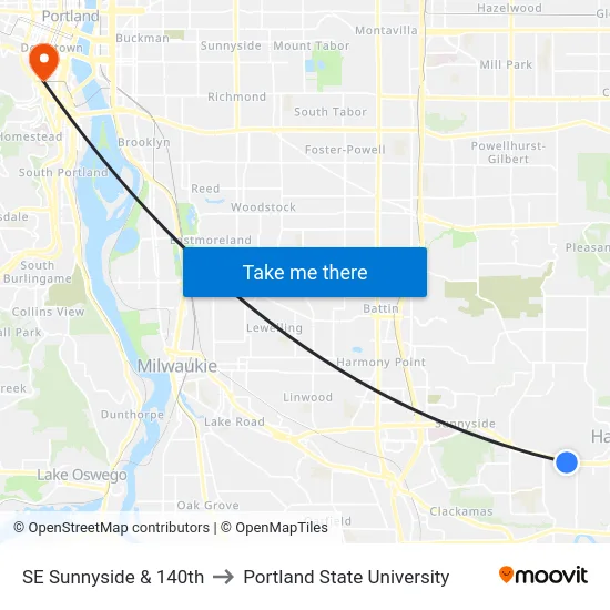 SE Sunnyside & 140th to Portland State University map