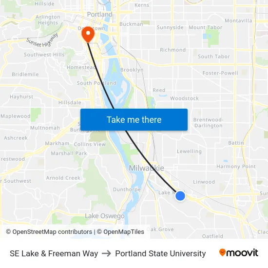SE Lake & Freeman Way to Portland State University map