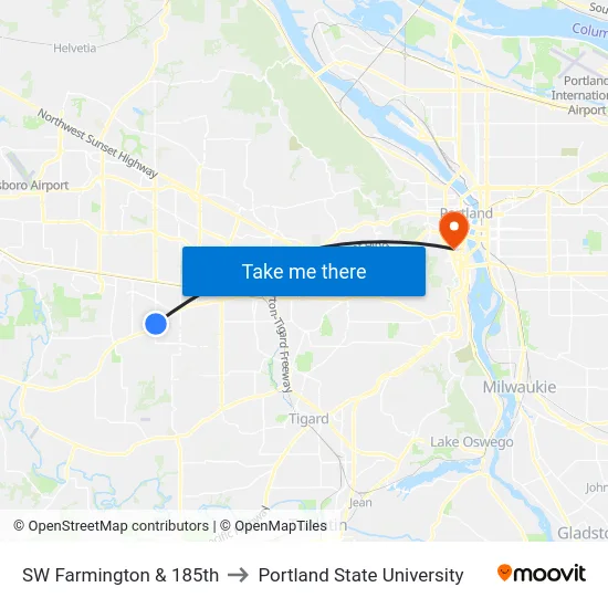 SW Farmington & 185th to Portland State University map
