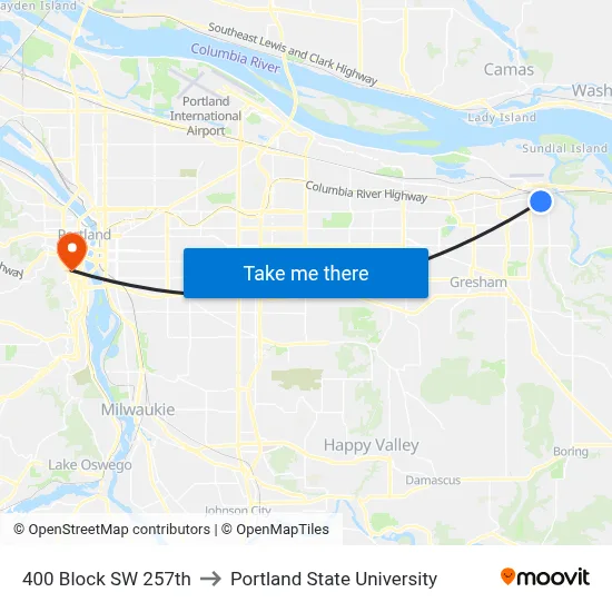400 Block SW 257th to Portland State University map