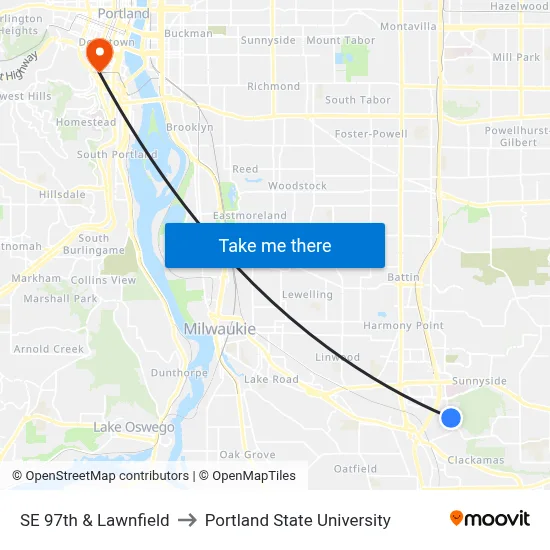SE 97th & Lawnfield to Portland State University map