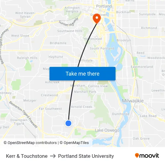 Kerr & Touchstone to Portland State University map