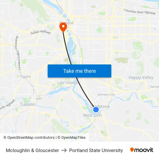 Mcloughlin & Gloucester to Portland State University map