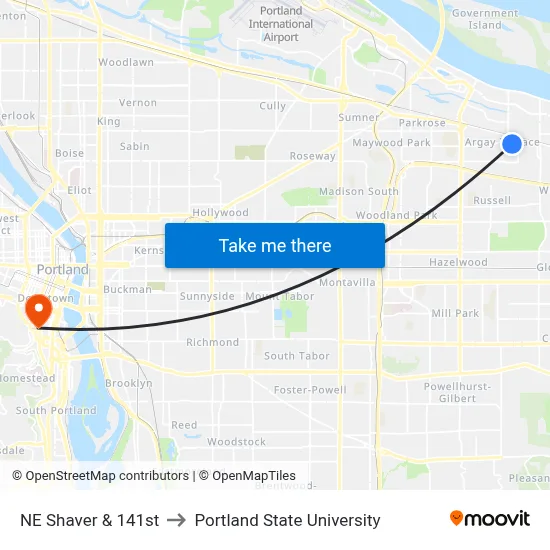 NE Shaver & 141st to Portland State University map