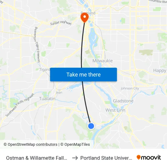 Ostman & Willamette Falls Dr to Portland State University map