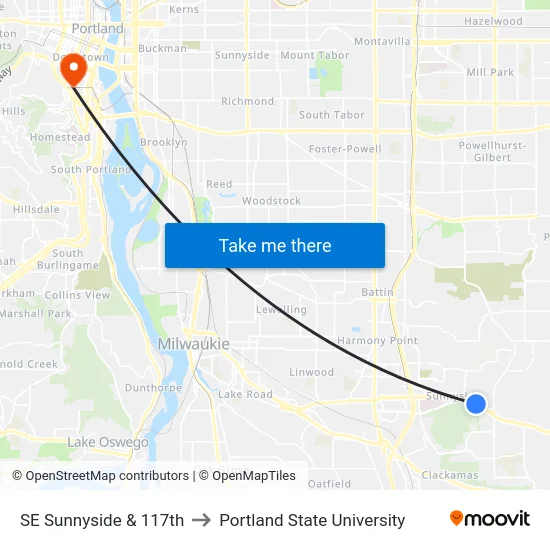 SE Sunnyside & 117th to Portland State University map