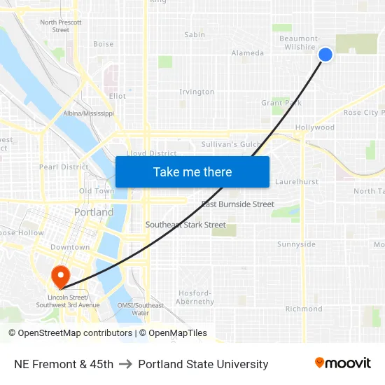 NE Fremont & 45th to Portland State University map