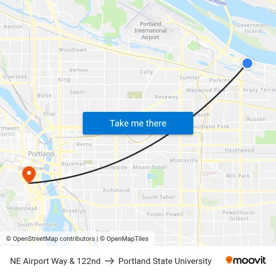 NE Airport Way & 122nd to Portland State University map