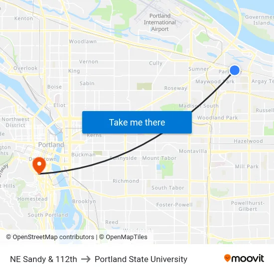 NE Sandy & 112th to Portland State University map