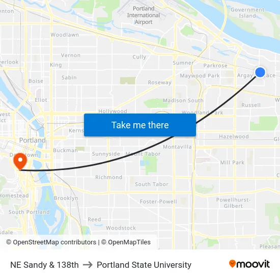 NE Sandy & 138th to Portland State University map