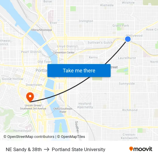 NE Sandy & 38th to Portland State University map