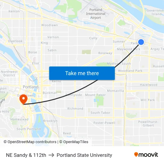 NE Sandy & 112th to Portland State University map