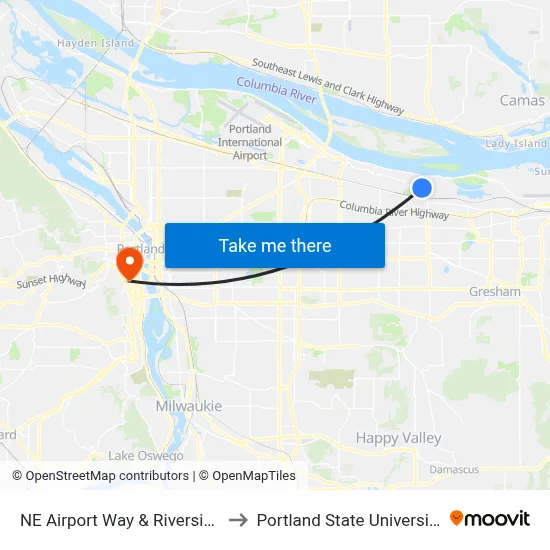 NE Airport Way & Riverside to Portland State University map
