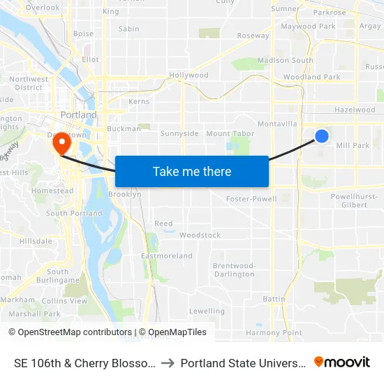 SE 106th & Cherry Blossom to Portland State University map