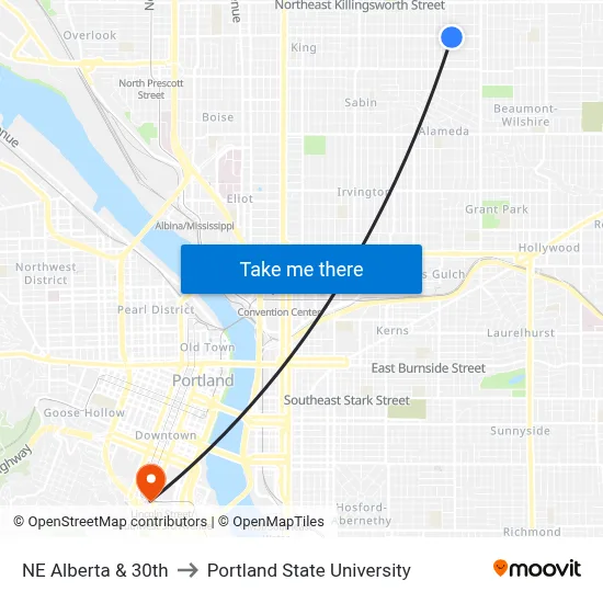 NE Alberta & 30th to Portland State University map