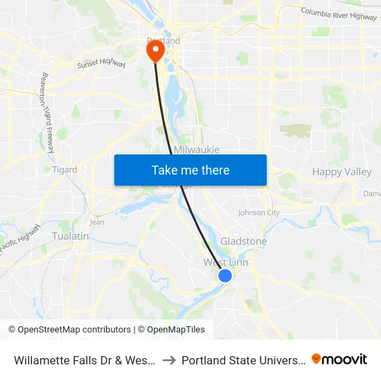 Willamette Falls Dr & West A to Portland State University map