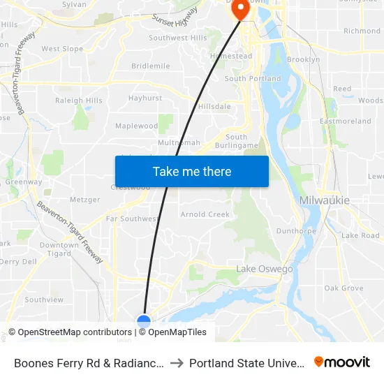 Boones Ferry Rd & Radiance Ln to Portland State University map