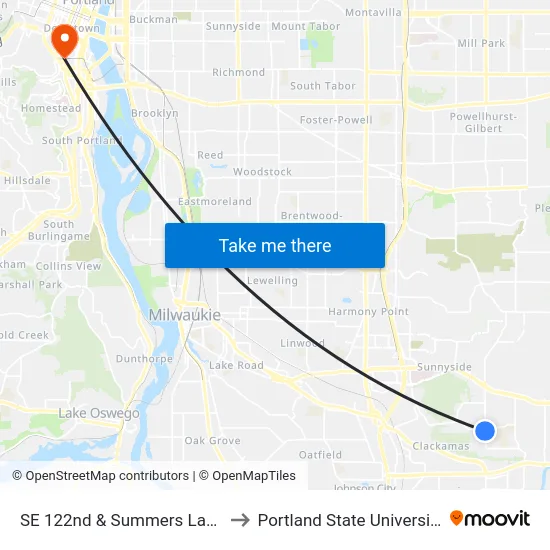 SE 122nd & Summers Lane to Portland State University map