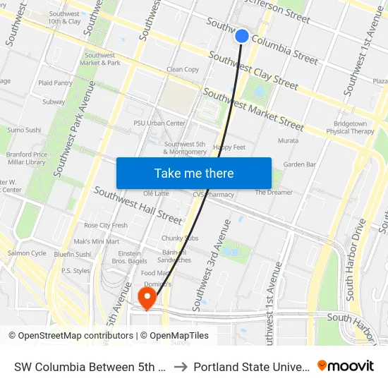 SW Columbia Between 5th & 4th to Portland State University map