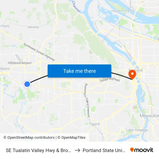 SE Tualatin Valley Hwy & Brookwood to Portland State University map