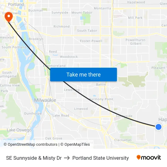 SE Sunnyside & Misty Dr to Portland State University map