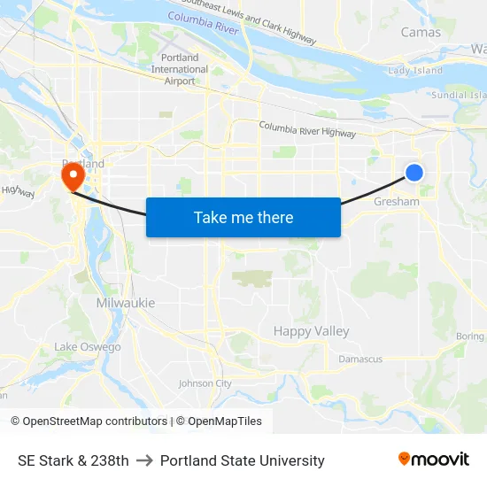 SE Stark & 238th to Portland State University map