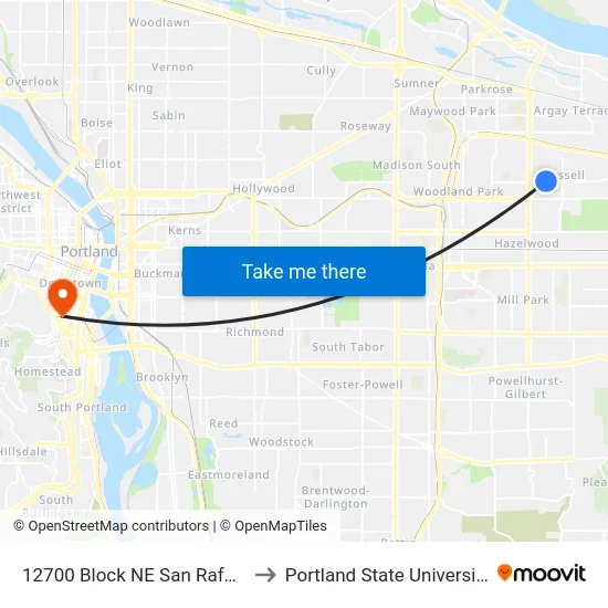 12700 Block NE San Rafael to Portland State University map