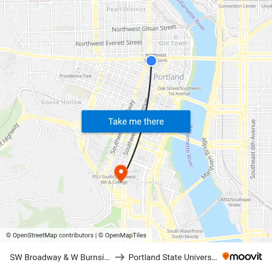SW Broadway & W Burnside to Portland State University map