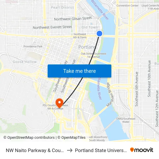 NW Naito Parkway & Couch to Portland State University map