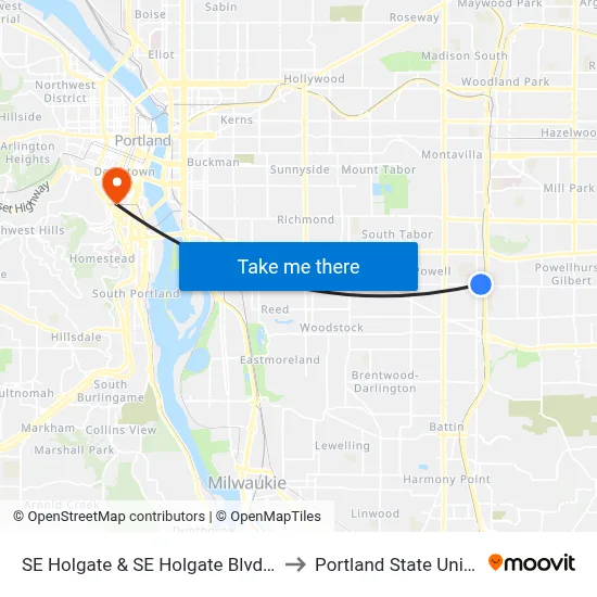 SE Holgate & SE Holgate Blvd Max Stn to Portland State University map
