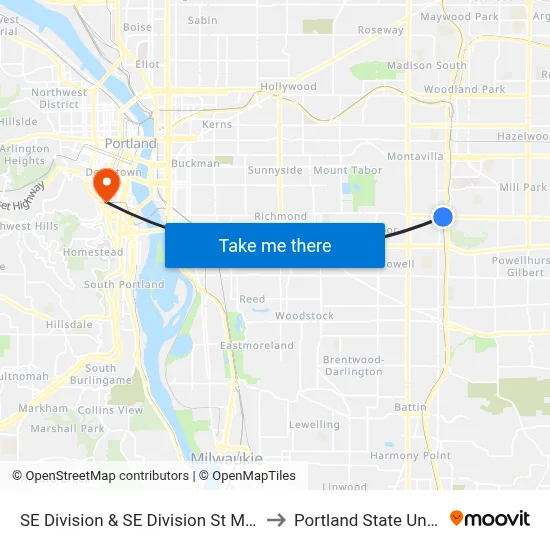 SE Division & SE Division St Max Station to Portland State University map