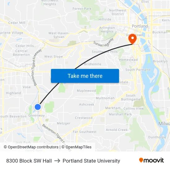 8300 Block SW Hall to Portland State University map