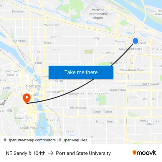 NE Sandy & 104th to Portland State University map