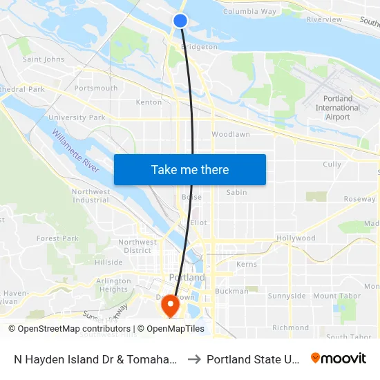 N Hayden Island Dr & Tomahawk Island Dr to Portland State University map