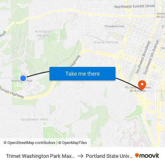 Trimet Washington Park Max Station to Portland State University map