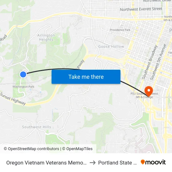 Oregon Vietnam Veterans Memorial (Southbound) to Portland State University map