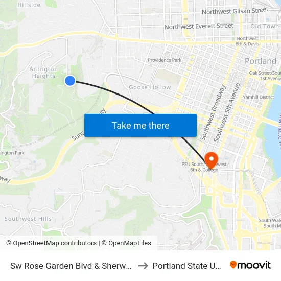 Sw Rose Garden Blvd & Sherwood (South) to Portland State University map