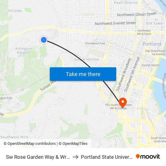 Sw Rose Garden Way & Wright to Portland State University map