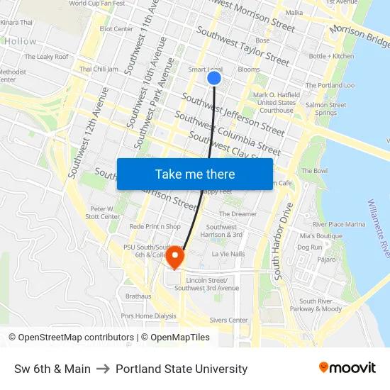 Sw 6th & Main to Portland State University map