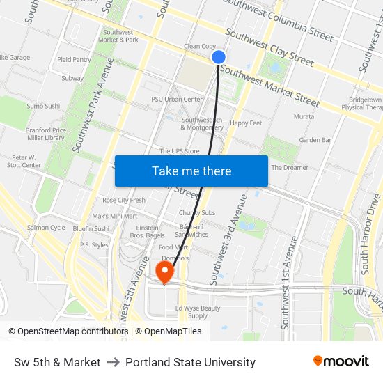 Sw 5th & Market to Portland State University map