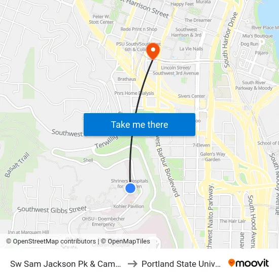 Sw Sam Jackson Pk & Campus Dr to Portland State University map