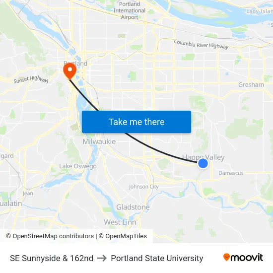 SE Sunnyside & 162nd to Portland State University map