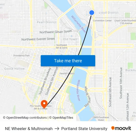 NE Wheeler & Multnomah to Portland State University map