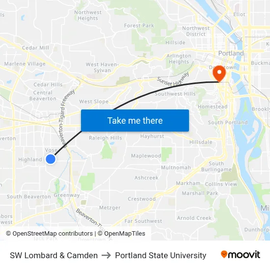 SW Lombard & Camden to Portland State University map