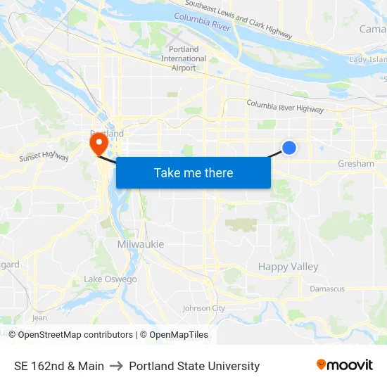 SE 162nd & Main to Portland State University map