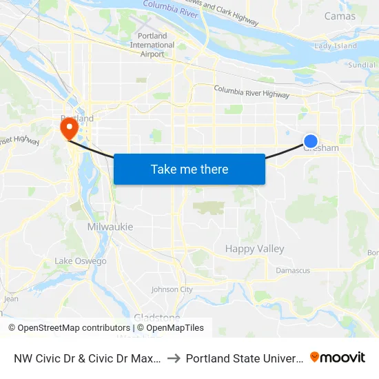 NW Civic Dr & Civic Dr Max Stn to Portland State University map