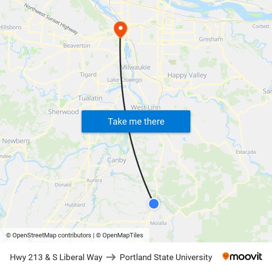 Hwy 213 & S Liberal Way to Portland State University map